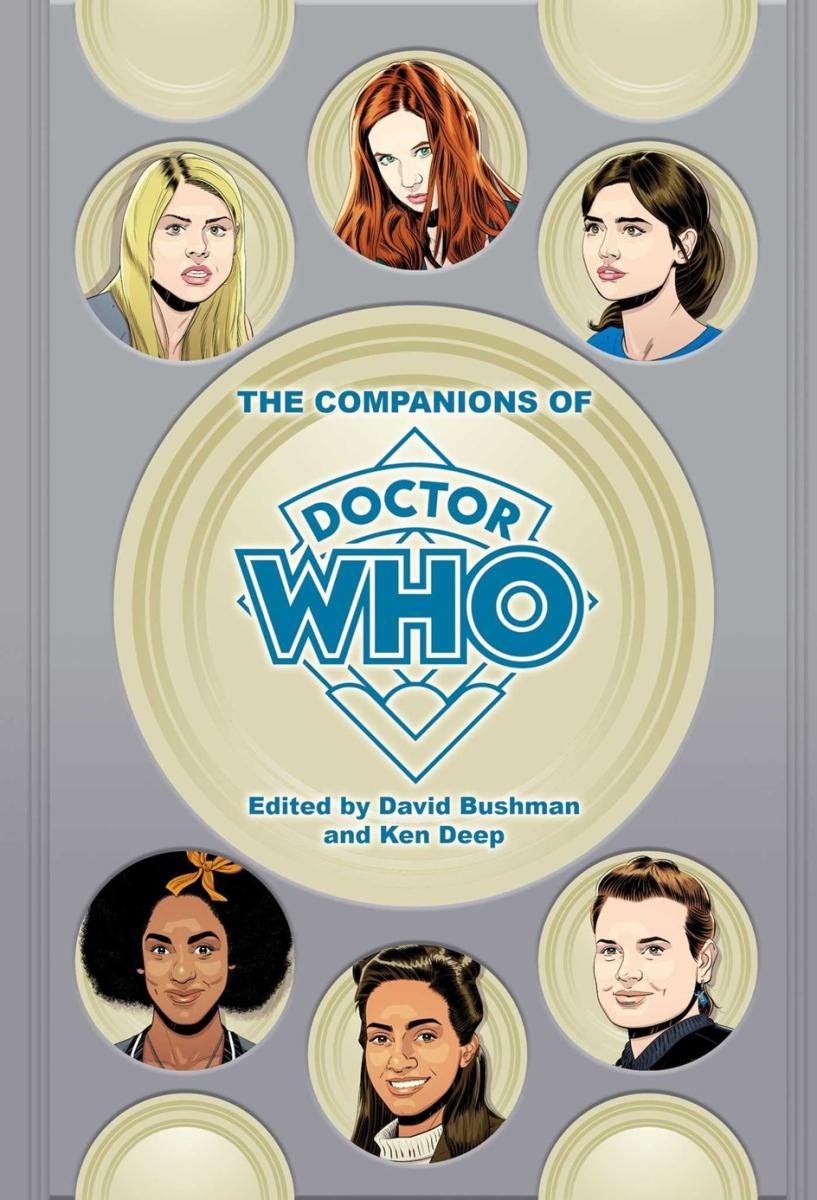 Six portraits in circles around a center circle containing the title text and motif