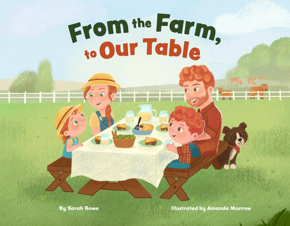 Kids and their parents and a doggo at a set picnic table