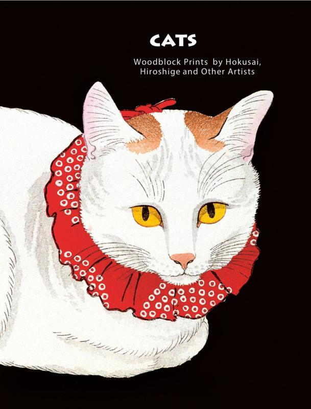 Calico kitty with a red scarf loafing over a black background
