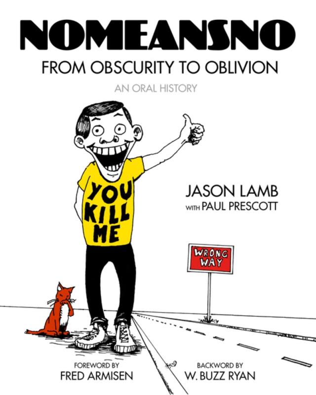 white cover with black text with illustration of a person hitch hiking