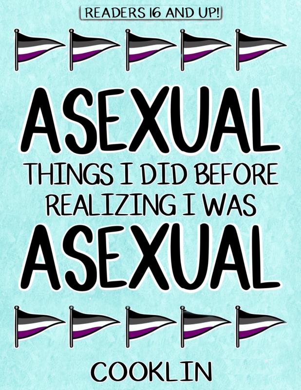 Light blue book cover featuring black text and rows of asexual flags.