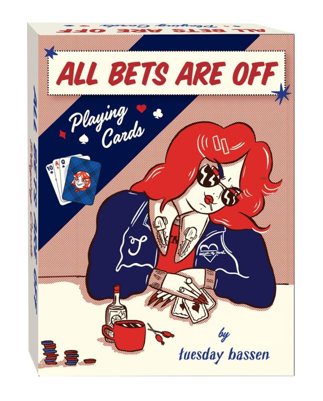 sample playing cards box featuring a bespectacled person with red hair