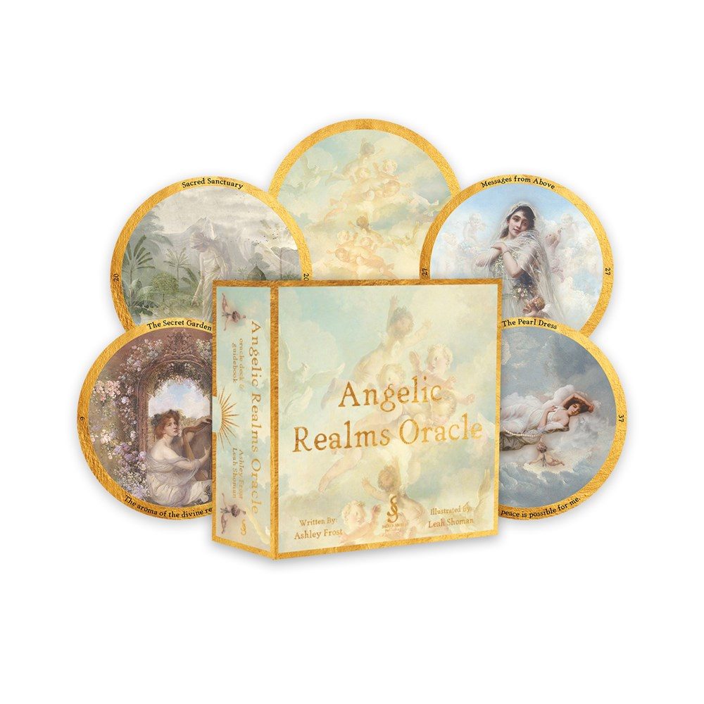sample deck box and round cards over a white background