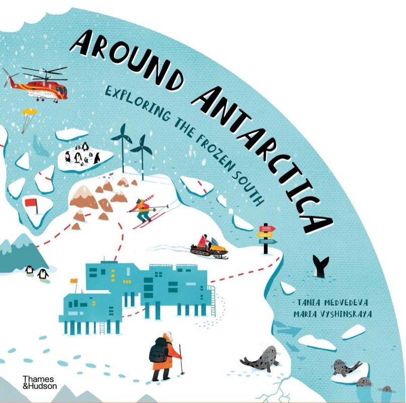 representation of Antarctica on a globe, with many snow, wintertime, and arctic motifs