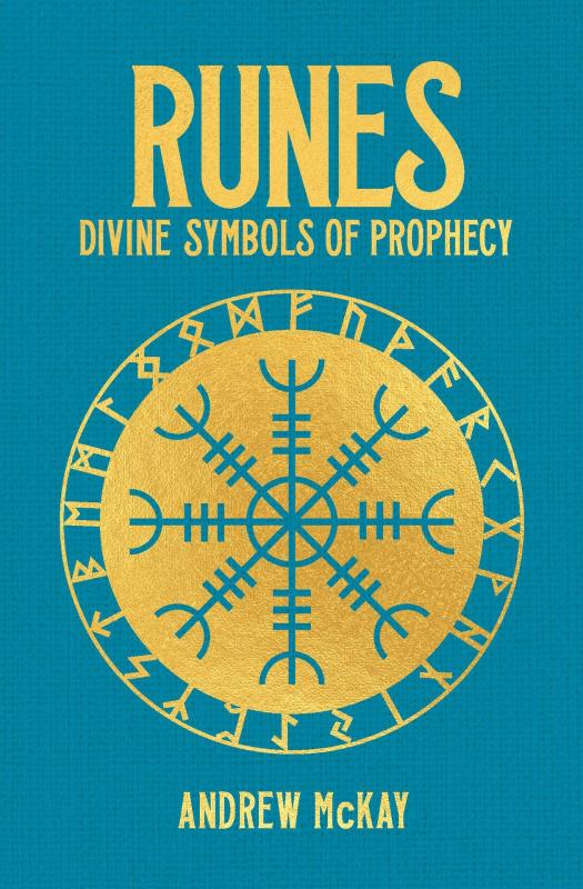 Blue cover with gold text and a gold runic circle outlined by each of the 24 Norse runes.