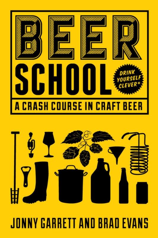 Yellow cover with outline of several beer implements.