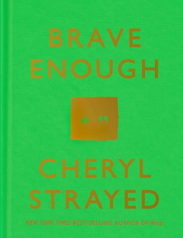 Green background with gold accenting, with an central image containing quotation marks