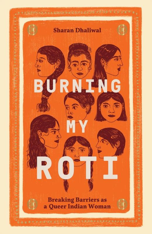 Eight line-art drawings of heads over an orange background