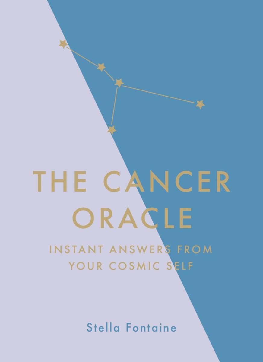 two tone blue and light blue background with the constellation of cancer