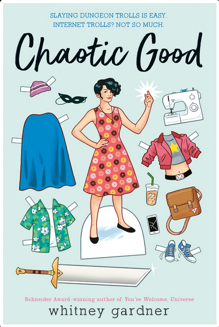 Pale blue cover with an image of a woman surround by clothes and accessories as if she were a paper doll. Text is black, blue, and pink.