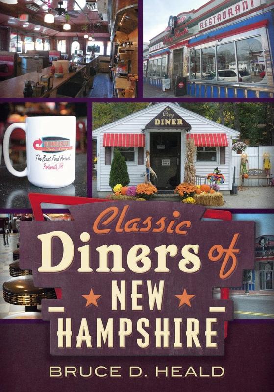 A couple images of diners from the outside, one of the inside, another of a mug with a logo