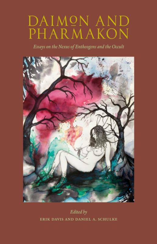 A woman sits under a tree, nude and holding a pipe while roots from the ground grow to cover her feet