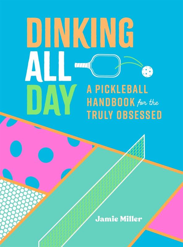 Simplistic, colorful pickleball court, with a paddle and ball next to the title text, above the subtitle