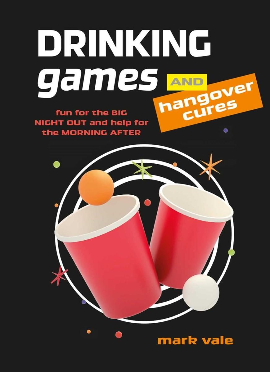 two red cups with balls next to them over a black background with white line circles and sparkle stars