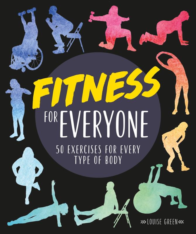 colorful silhouettes of different body types exercising around a circle 