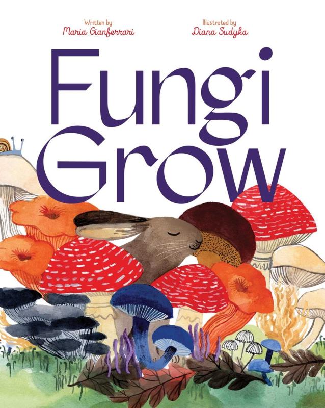 rabbit and snail around lots of mushrooms over a white background