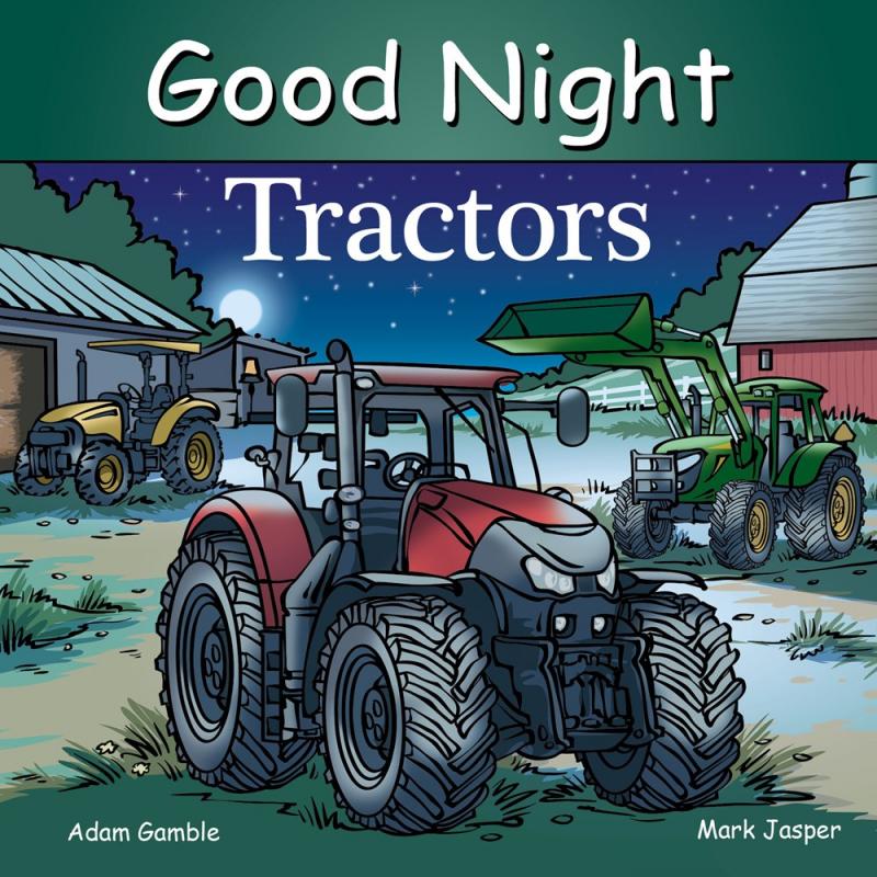 Cover with drawing of tractors in a moonlit farm yard