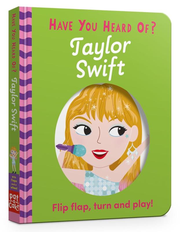 Cartoon Taylor Swift with sparkly dress and a microphone