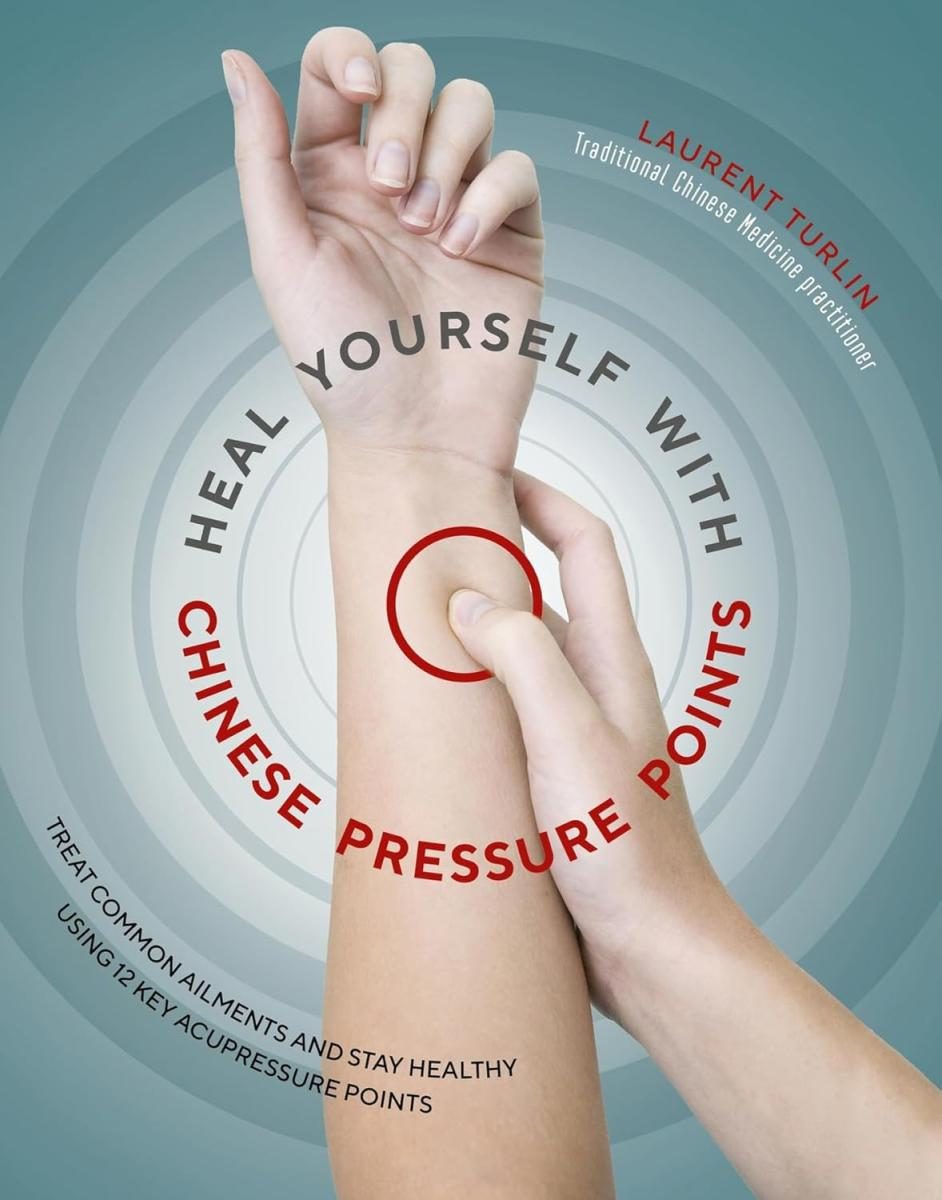 person pressing on part of their other arm with white radiation outward containing the info text