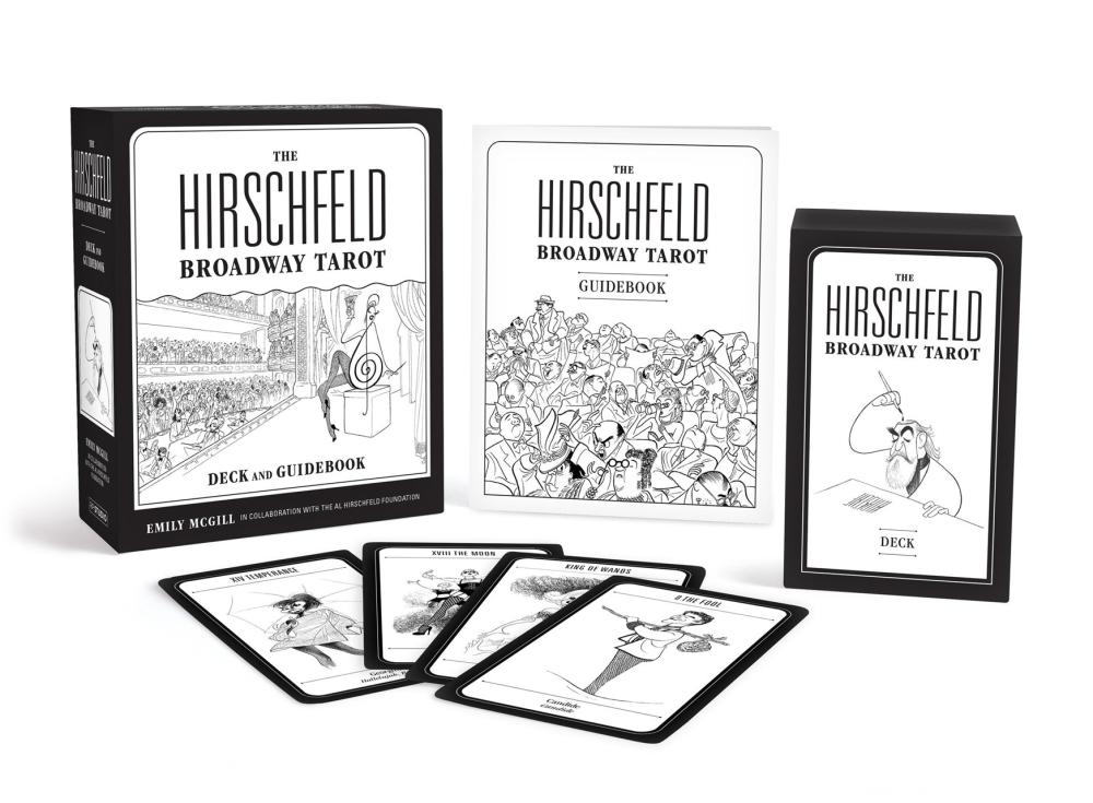 black and white sample box, guidebook, packaging, and four cards over a white background