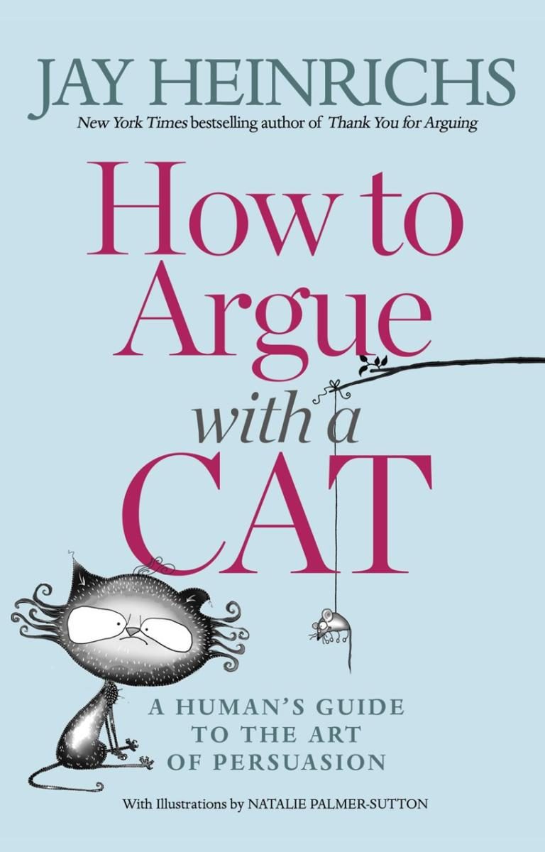 Grouchy cartoon cat and a mouse hanging on a stick