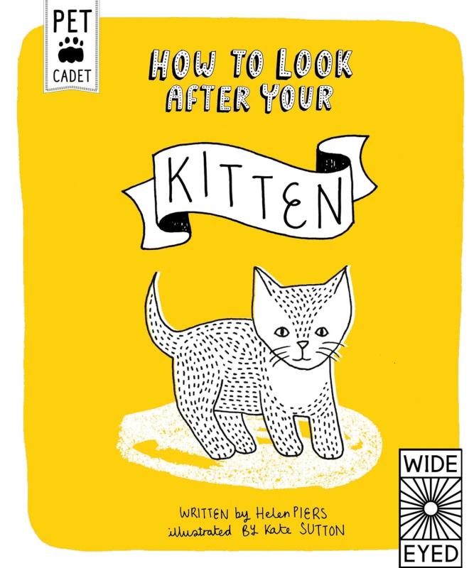 drawing over a kitten in black and white over a yellow background