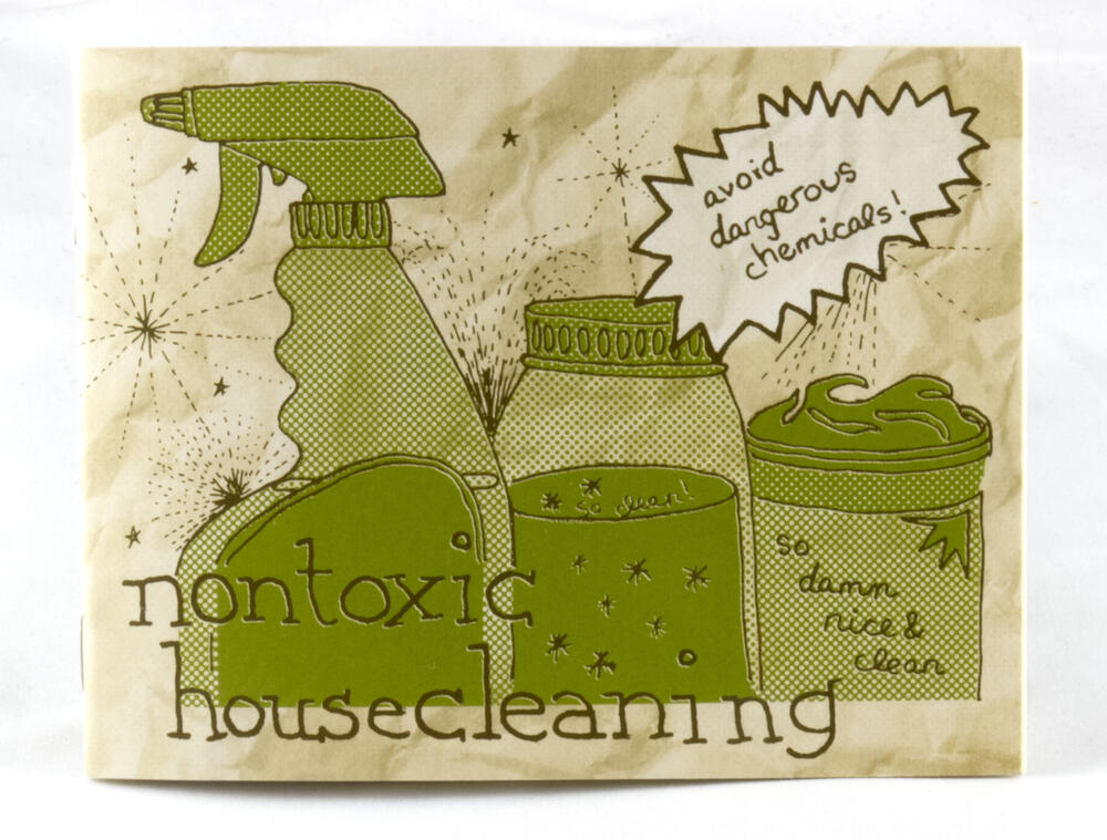 a zine cover with illustrations of home-made cleaning supplies
