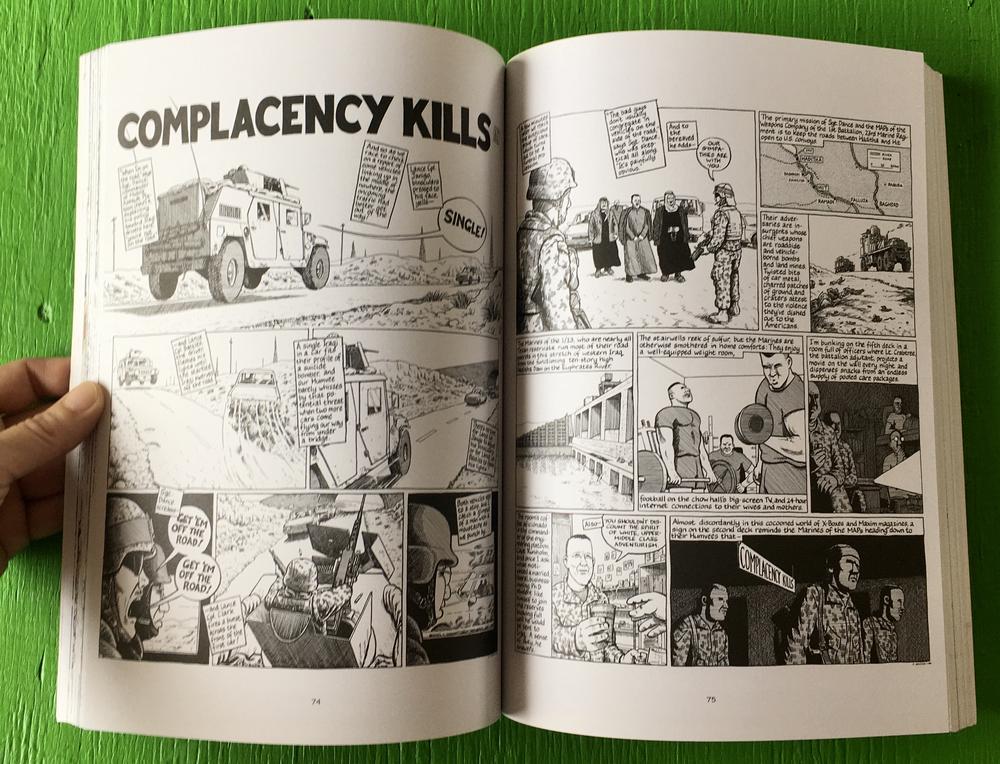 interior spread features story titled "complacency kills"