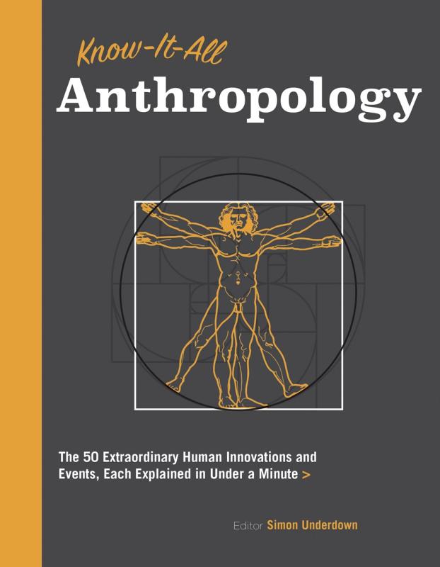 DaVincci anatomy drawing in yellow line art over grey with a matching yellow spine