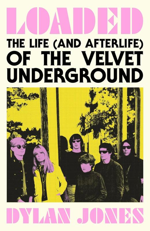 black, pink, and yellow tone photo of the Velvet underground over beige