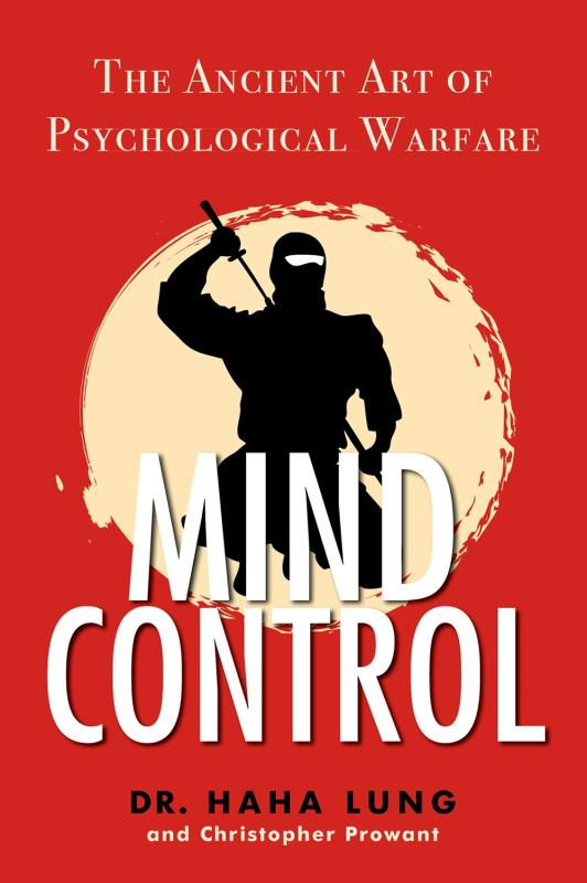 silhouette of a masked person drawing a sword over a off-white circle over red