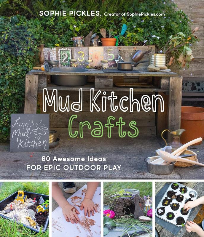 A collage of different mud kitchen crafts.