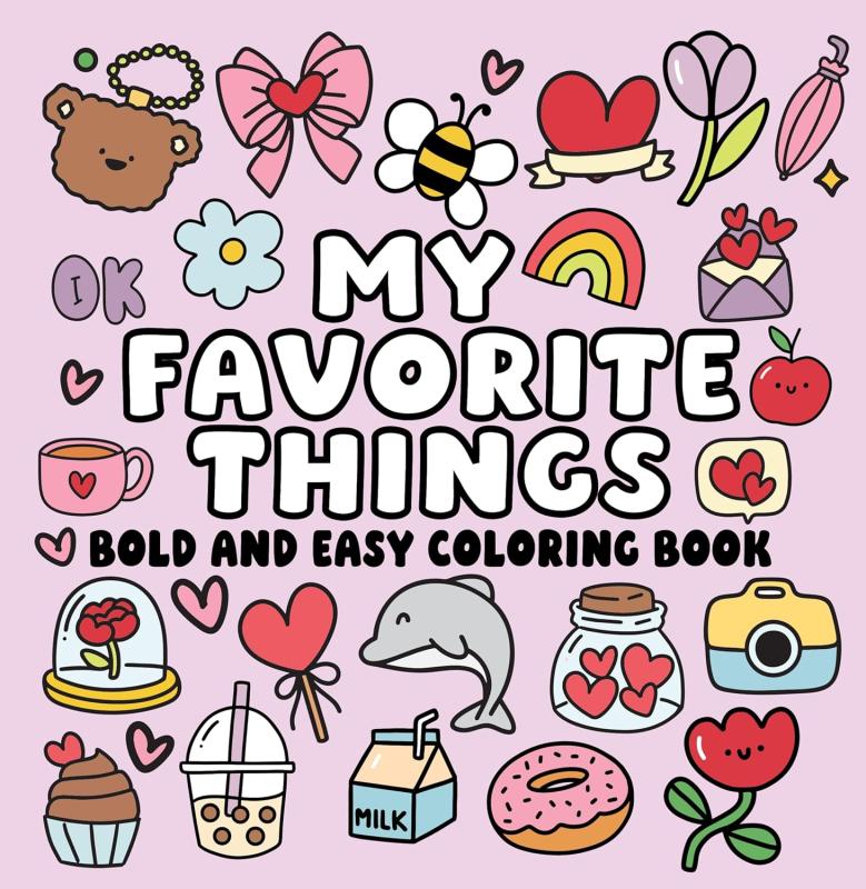 Cute simple motifs of different objects and puffy letters