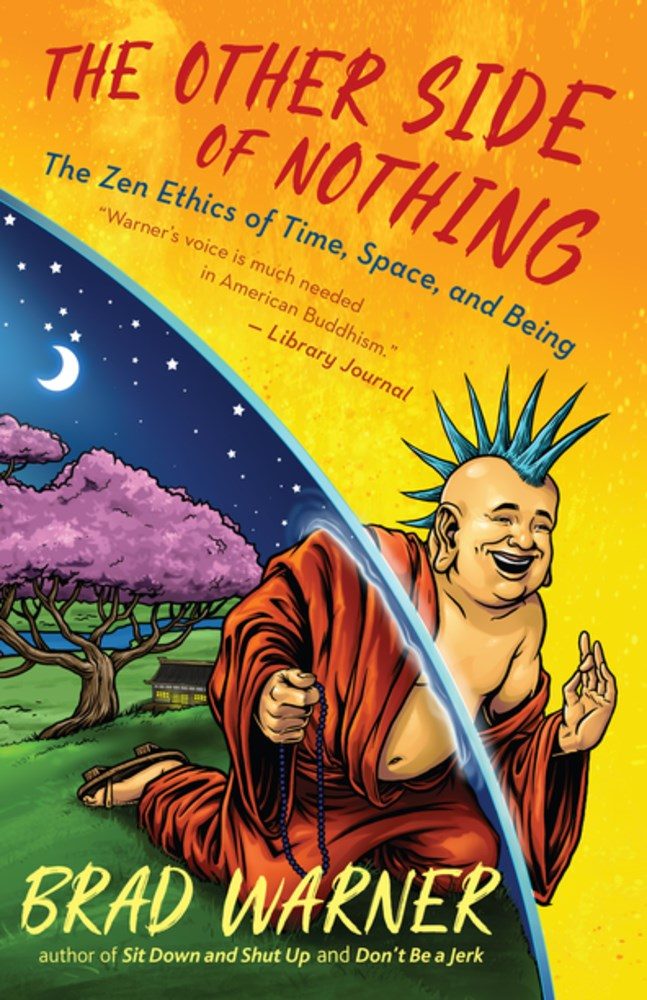two section buddha, one as a mohawk punky one, the other in a zen garden under the moonlight