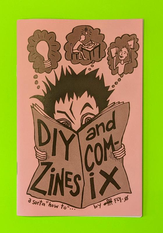 DIY Zines and Comix: A Sorta "How To"... zine cover featuring reading and scheming person