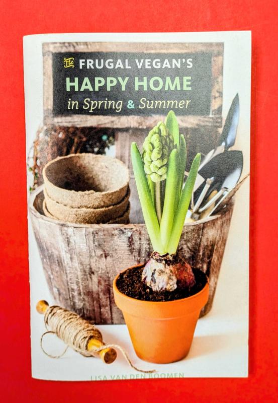 a hyacinth in a terracotta pot in front of various gardening supplies.