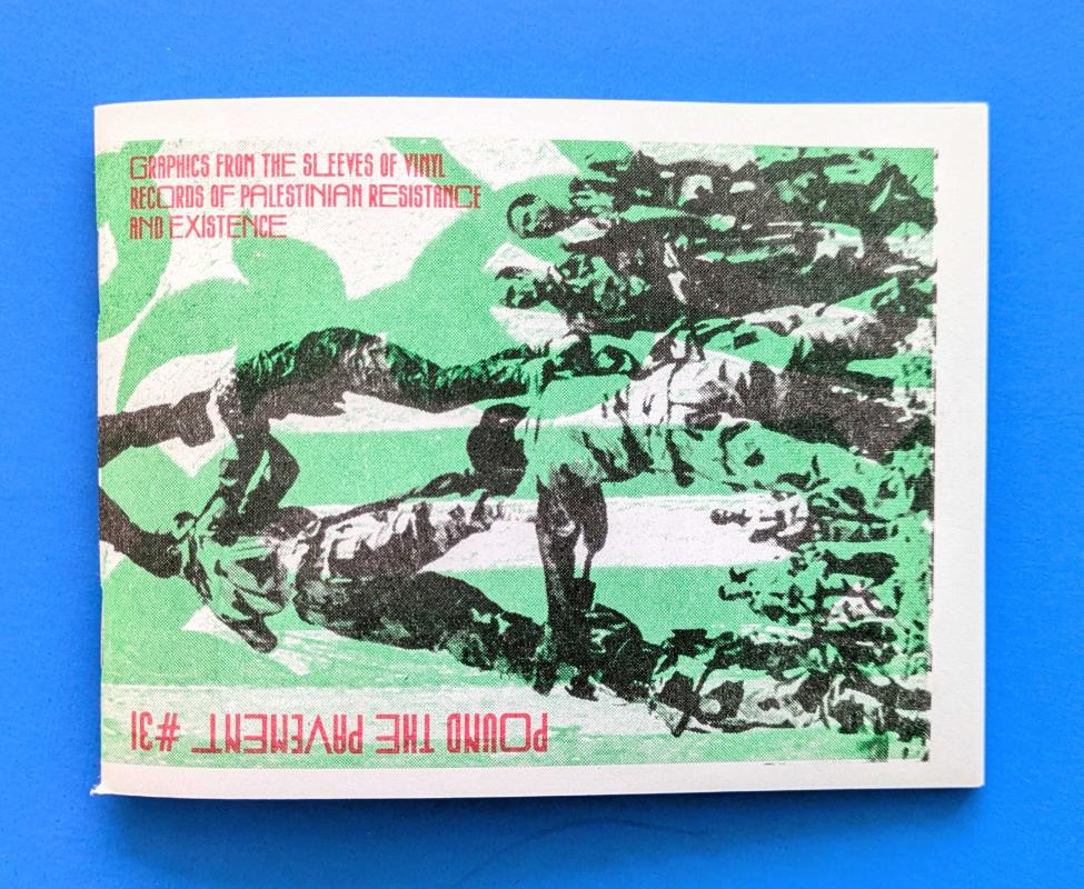 Risograph zine cover with black, white, red, and green print.