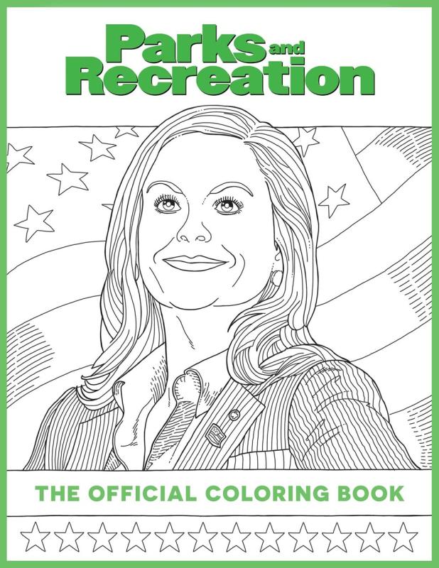 Uncolored line art of Amy Poelher behind the backdrop of a flag