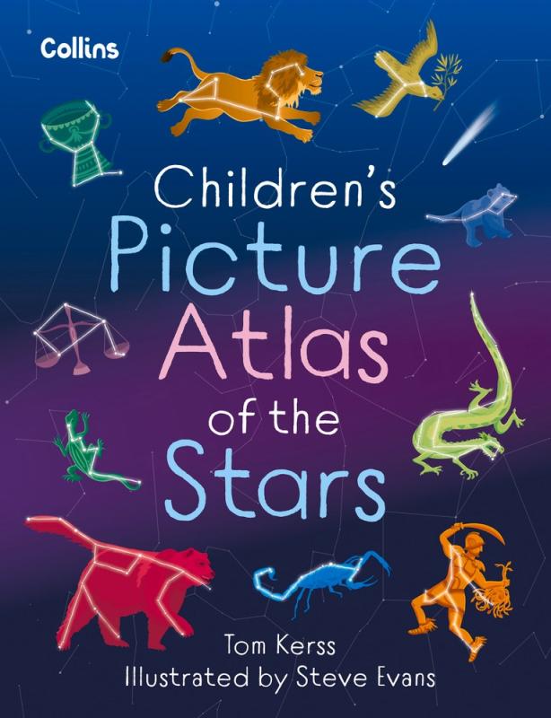 animals and figures superposed over constellations