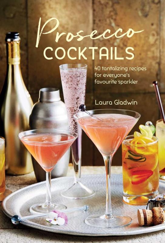 drinks on a platter with a bottle and other libation tools behind them