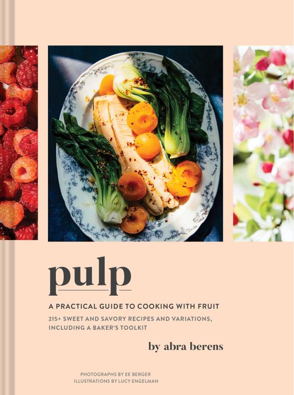 three images, the left of raspberries, right one of leaves, the center of a plate with vegetables and fruit
