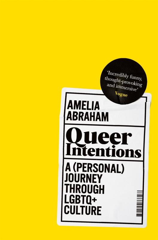 yellow background with a skeuomorphic label and sticker containing the info text and blurb