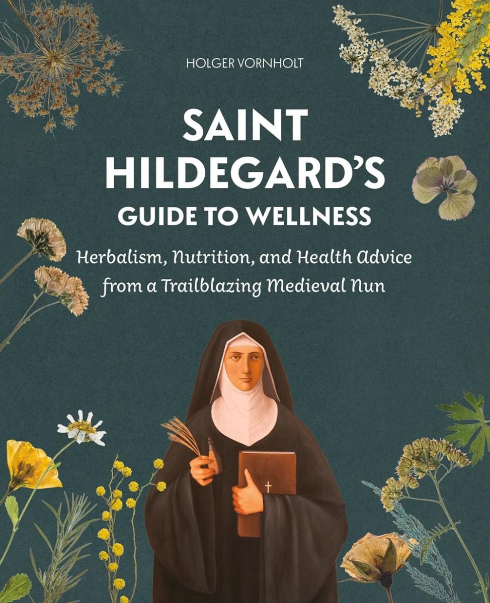 Nun in background with herbs in foreground