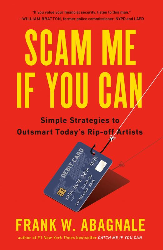 credit card on a hook over red with yellow text