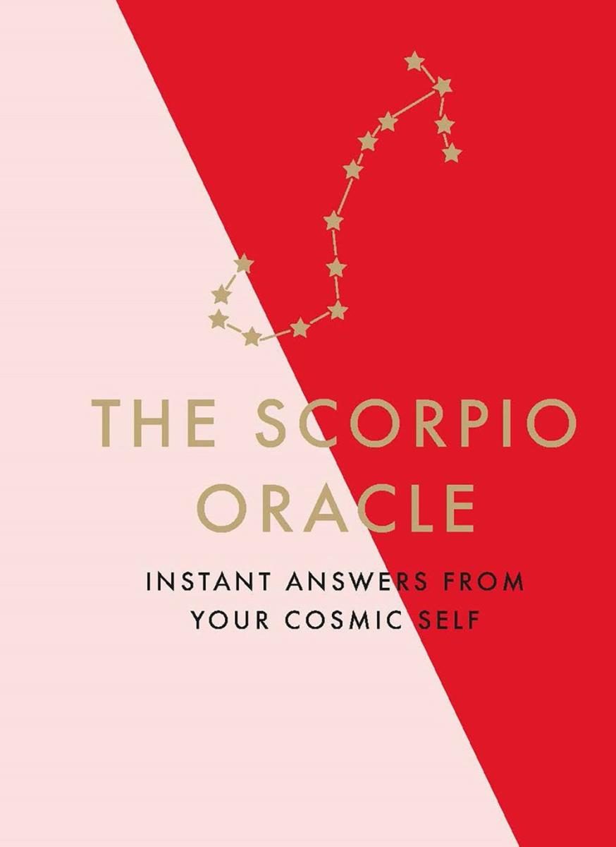white and red background with a gilt constellation of scorpion 