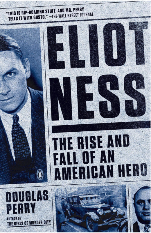 Cover that imitates a newspaper front page that contains the title and pictures of the Eliot Ness case