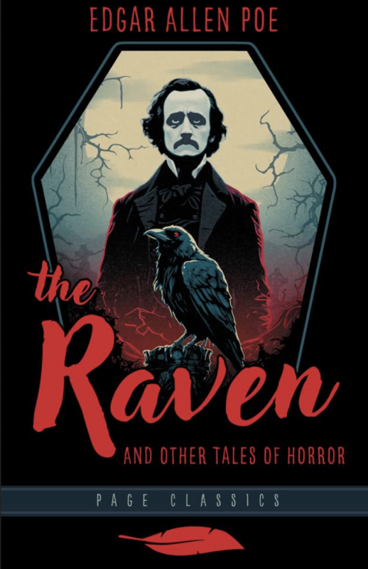 black cover with bold red text and illustration of Poe