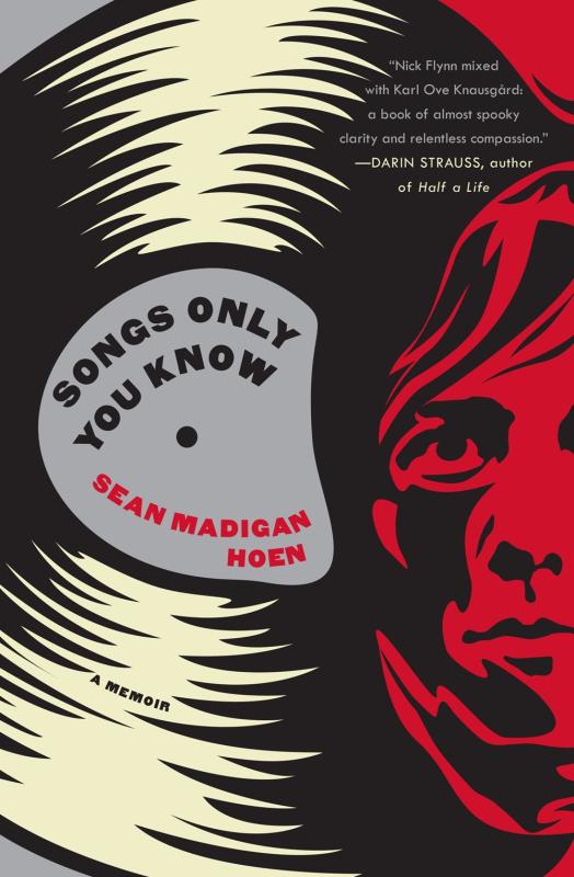 stylized red face against a vinyl record background