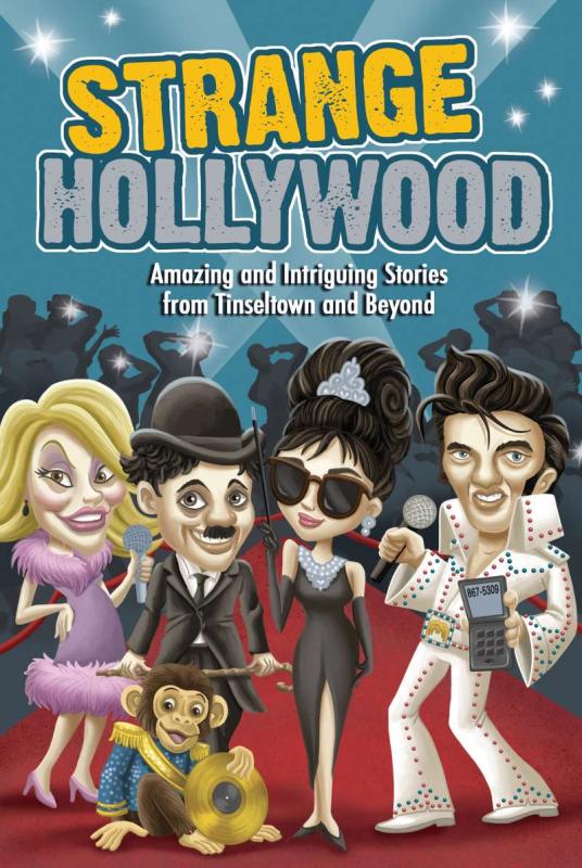 Four cartoon figures and a monkey among flashing cameras and photographers in the background