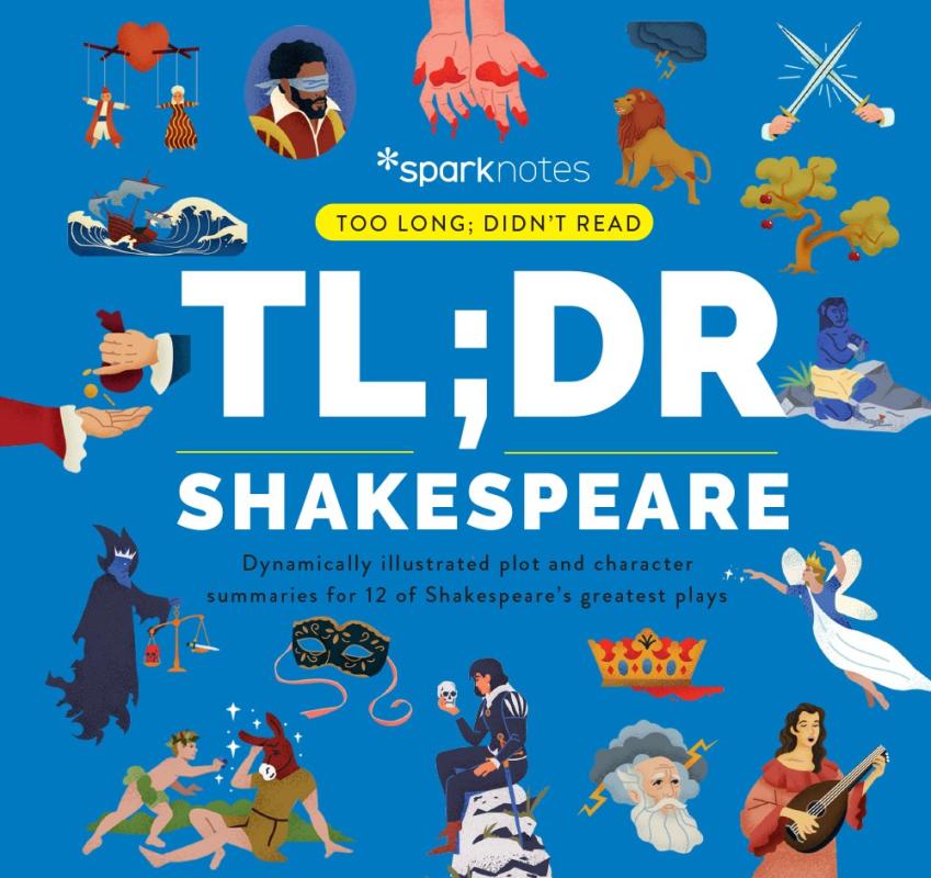 shakespeare motifs over blue background